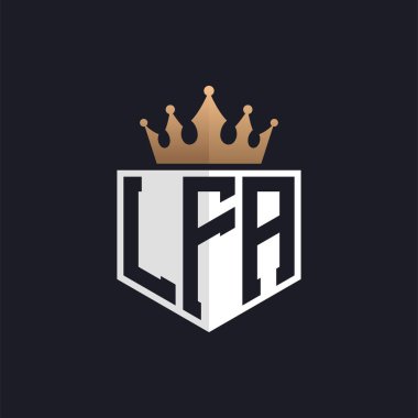 Crown 'lu lüks LFA logosu. Seçkin Markalar için Zarif LFA Harf Logosu. Üst Düzey İşletmeler İçin LFA Monogramı