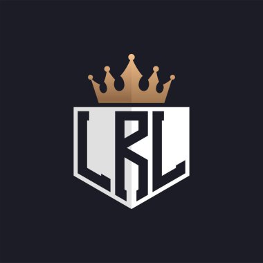 Crown 'lu lüks LRL logosu. Seçkin Markalar için Zarif LRL Harf Logosu. Üst Düzey İşletmeler için LRL Monogramı