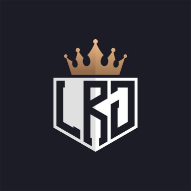 Crown 'la lüks LRJ logosu. Seçkin Markalar için LRJ Harf Logosu. Üst Düzey İşletmeler için LRJ Monogramı