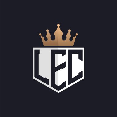 Crown 'lu lüks LEC logosu. Seçkin Markalar için Zarif Baş harfler LEC Harf Logosu. Üst Düzey İşletmeler için LEC Monogramı