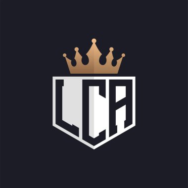 Crown 'lu lüks LCA logosu. Seçkin Markalar için Zarif Baş harfler LCA Harf Logosu. Üst Düzey İşletmeler için LCA Monogramı