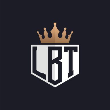 Crown 'lu lüks LBT logosu. Seçkin Markalar için Zarif LBT Harf Logosu. Üst Düzey İşletmeler için LBT Monogramı