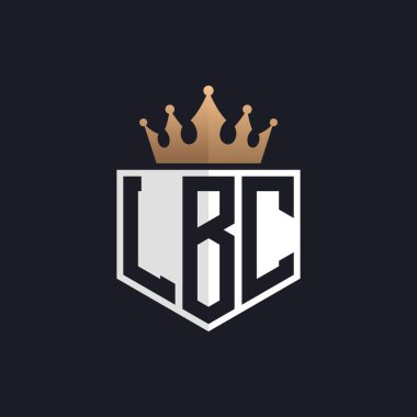 Crown 'lu lüks LBC logosu. Seçkin Markalar için Zarif Baş harfler LBC Harf Logosu. Üst Düzey İşletmeler için LBC Monogramı