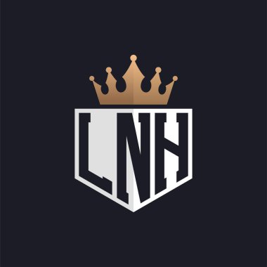 Crown 'lu lüks LNH logosu. Seçkin Markalar için LNH Harf Logosu. Üst Düzey İşletmeler için LNH Monogramı