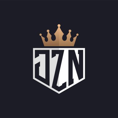 Crown 'lu lüks JZN logosu. Seçkin Markalar için JZN Harf Logosu. Üst Düzey İşletmeler için JZN Monogramı