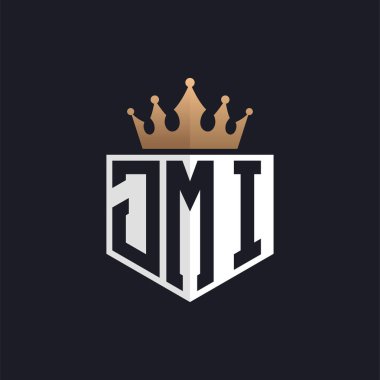 Crown 'la lüks JMI logosu. Seçkin Markalar için Seçkin Baş harfler JMI Harf Logosu. Üst Düzey İşletmeler için JMI Monogramı