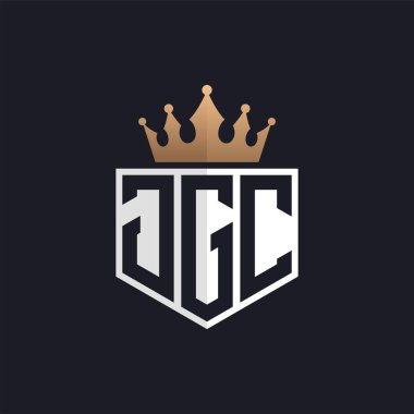 Crown ile lüks JGC logosu. Seçkin Markalar için Seçkin Baş harfler JGC Harf Logosu. Üst Düzey İşletmeler için JGC Monogramı