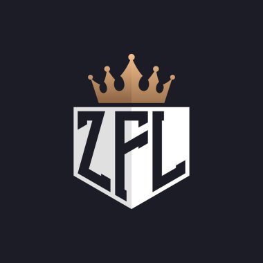 Crown 'lu lüks ZFL logosu. Seçkin Markalar için Zarif Baş harfler ZFL Harf Logosu. Üst Düzey İşletmeler için ZFL Monogramı