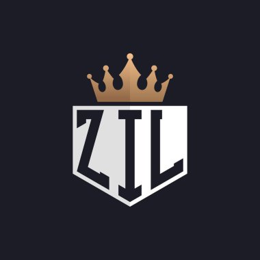 Crown 'lu lüks ZİL logosu. Seçkin Markalar için Zarif Baş harfler ZİL Harf Logosu. Üst Düzey İşletmeler için ZIL Monogramı