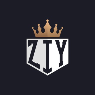 Crown 'lu lüks Zyy Logosu. Seçkin Markalar için ZIY Letter Logosu. Üst Düzey İşletmeler için ZIY Monogramı