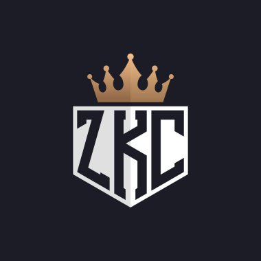 Crown 'lu lüks ZKC Logosu. Seçkin Markalar için Zarif Baş harfler ZKC Harf Logosu. Üst Düzey İşletmeler için ZKC Monogramı