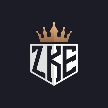 Luxury ZKE Logo with Crown. Elegant Initials ZKE Letter Logo for Exclusive Brands. Letter ZKE Monogram for High-End Businesses clipart