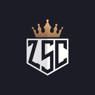 Crown 'lu lüks ZSC logosu. Seçkin Markalar için Zarif Baş harfler ZSC Harf Logosu. Üst Düzey İşletmeler için ZSC Monogramı