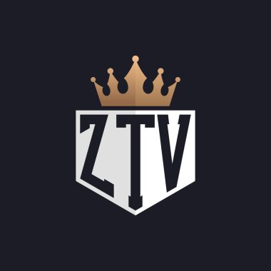 Crown 'lu lüks ZTV logosu. Seçkin Markalar için Zarif Baş harfler ZTV Harf Logosu. Üst Düzey İşletmeler için ZTV Monogramı