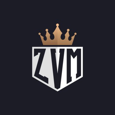 Crown 'lu lüks ZVM logosu. Seçkin Markalar için Zarif Baş harfler ZVM Harf Logosu. Üst Düzey İşletmeler için ZVM Monogramı