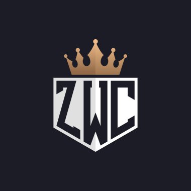 Crown 'lu lüks ZWC logosu. Seçkin Markalar için Zarif Baş harfler ZWC Harf Logosu. Üst Düzey İşletmeler için ZWC Monogramı