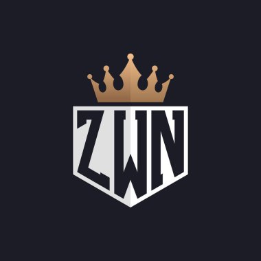 Crown 'lu lüks ZWN Logosu. Seçkin Markalar için ZWN Letter Logosu. Üst Düzey İşletmeler için ZWN Monogramı