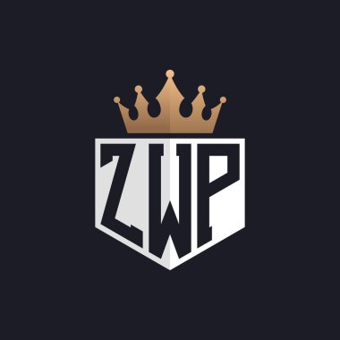 Crown 'lu lüks ZWP logosu. Seçkin Markalar için ZWP Harf Logosu. Üst Düzey İşletmeler için ZWP Monogramı