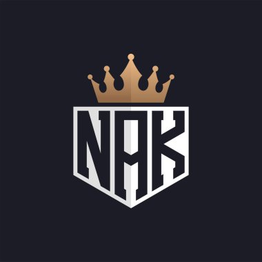 Crown 'lu lüks NAK Logosu. Seçkin Markalar için Zarif Baş harfler NAK Harf Logosu. Üst Düzey İşletmeler için NAK Harfi Monogramı