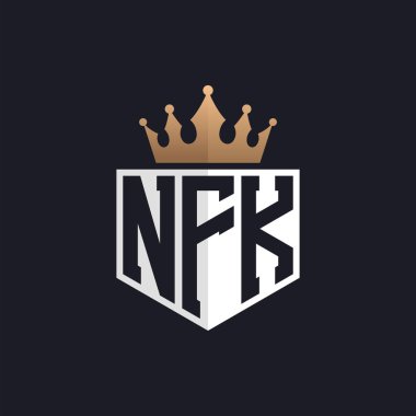 Crown 'lu lüks NFK Logosu. Seçkin Markalar için NFK Harf Logosu. Üst Düzey İşletmeler için NFK Harfi Monogramı