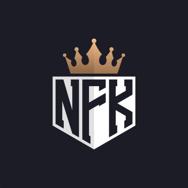 Luxury NFK Logo with Crown. Elegant Initials NFK Letter Logo for Exclusive Brands. Letter NFK Monogram for High-End Businesses clipart