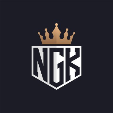 Crown 'lu lüks NGK Logosu. Seçkin Markalar için Zarif NGK Harf Logosu. Üst Düzey İşletmeler için NGK Harfi Monogramı