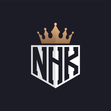 Crown 'lu lüks NHK logosu. Seçkin Markalar için Zarif NHK Harf Logosu. Üst Düzey İşletmeler için NHK Harfi Monogramı
