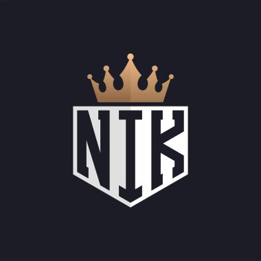 Crown 'lu lüks NIK logosu. Seçkin Markalar için Zarif Baş harfleri NIK Harf Logosu. Yüksek Kalite İşletmeler için NIK Monogramı