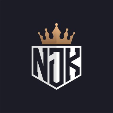 Crown 'lu lüks NJK Logosu. Seçkin Markalar için NJK Harf Logosu. Üst Düzey İşletmeler için NJK Harfi Monogramı