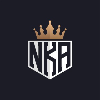 Crown 'lu lüks NKA logosu. Seçkin Markalar için Zarif NKA Harf Logosu. Üst Düzey İşletmeler için NKA Harfi Monogramı