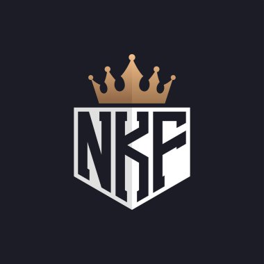 Crown 'lu lüks NKF logosu. Seçkin Markalar için Zarif NKF Harf Logosu. Üst Düzey İşletmeler için NKF Monogramı