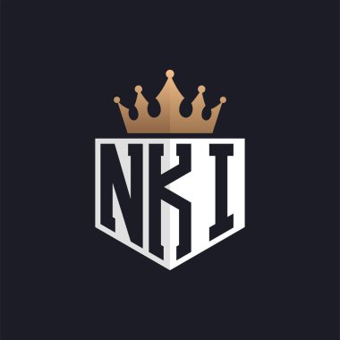Crown 'lu lüks NKI logosu. Seçkin Markalar için Zarif NKI Harf Logosu. Üst Düzey İşletmeler için NKI Harfi Monogramı