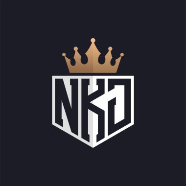 Crown 'lu lüks NKJ logosu. Seçkin Markalar için NKJ Harf Logosu. Üst Düzey İşletmeler için NKJ Harfi Monogramı