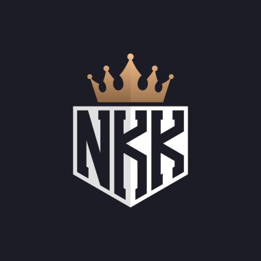 Crown 'lu lüks NKK Logosu. Seçkin Markalar için NKK Harf Logosu. Üst Düzey İşletmeler için NKK Harfi Monogramı