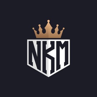 Crown 'lu lüks NKM logosu. Seçkin Markalar için Zarif NKM Harf Logosu. Üst Düzey İşletmeler için NKM Harfi Monogramı