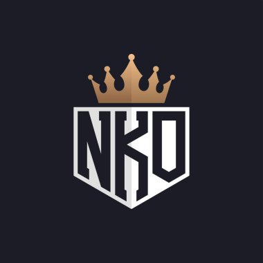 Crown 'lu lüks NKO Logosu. Seçkin Markalar için NKO Harf Logosu. Üst Düzey İşletmeler için NKO Monogramı