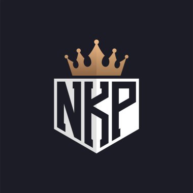 Crown 'lu lüks NKP Logosu. Seçkin Markalar için Zarif NKP Harf Logosu. Üst Düzey İşletmeler için NKP Monogramı