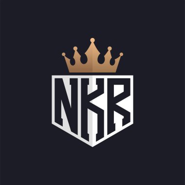Crown 'lu lüks NKR logosu. Seçkin Markalar için Zarif NKR Harf Logosu. Üst Düzey İşletmeler için NKR Harfi Monogramı