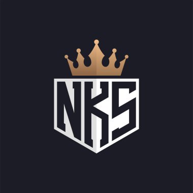 Crown 'lu lüks NKS logosu. Seçkin Markalar için Zarif NKS Harf Logosu. Üst Düzey İşletmeler için NKS Harfi Monogramı
