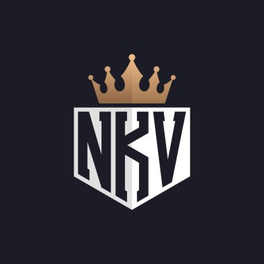 Crown 'lu lüks NKV logosu. Seçkin Markalar için Zarif NKV Harf Logosu. Üst Düzey İşletmeler için NKV Monogramı