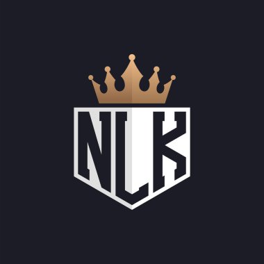 Crown 'lu lüks NLK Logosu. Seçkin Markalar için Zarif NLK Harf Logosu. Üst Düzey İşletmeler için NLK Harfi Monogramı