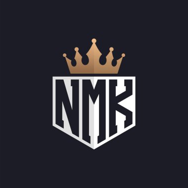 Crown 'lu lüks NMK Logosu. Seçkin Markalar için Zarif Baş harfleri NMK Harf Logosu. Üst Düzey İşletmeler için NMK Monogramı