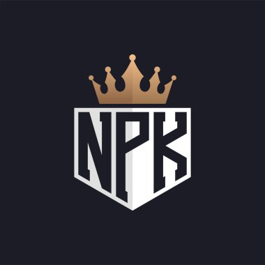 Crown 'lu lüks NPK Logosu. Seçkin Markalar için NPK Harf Logosu. Üst Düzey İşletmeler için NPK Harfi Monogramı