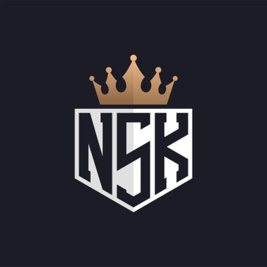 Crown 'lu lüks NSK Logosu. Seçkin Markalar için Zarif NSK Harf Logosu. Üst Düzey İşletmeler için NSK Harfi Monogramı