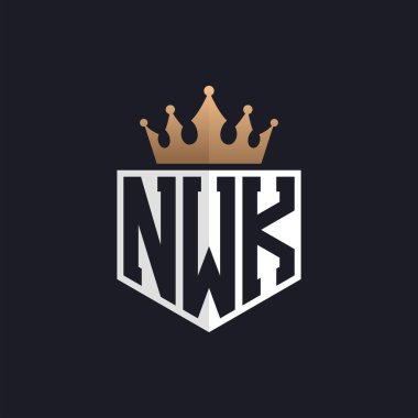 Crown 'lu lüks NWK Logosu. Seçkin Markalar için NWK Harf Logosu. Üst Düzey İşletmeler için NWK Monogramı