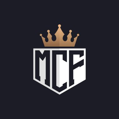 Crown 'lu lüks MCF logosu. Seçkin Markalar için Zarif Baş harfler MCF Harf Logosu. Üst Düzey İşletmeler için MCF Monogramı