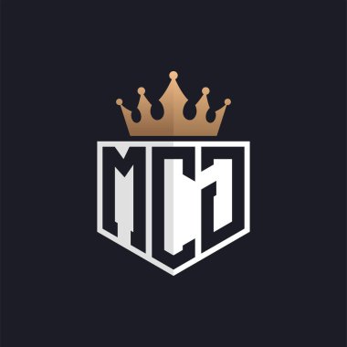 Crown 'lu lüks MCJ logosu. Seçkin Markalar için MCJ Harf Logosu. Üst Düzey İşletmeler için MCJ Monogramı