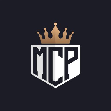 Crown 'lu lüks MCP logosu. Seçkin Markalar için Zarif Baş harfler MCP Harf Logosu. Üst Düzey İşletmeler için MCP Monogramı