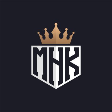 Crown 'lu lüks MHK logosu. Seçkin Markalar için MHK Harf Logosu. Üst Düzey İşletmeler için MHK Monogramı