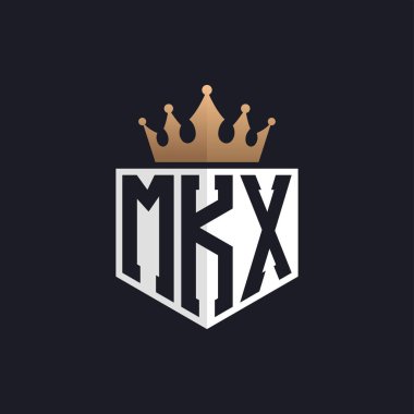 Crown 'lu lüks MKX Logosu. Seçkin Markalar için MKX Harf Logosu. Üst Düzey İşletmeler için MKX Monogramı